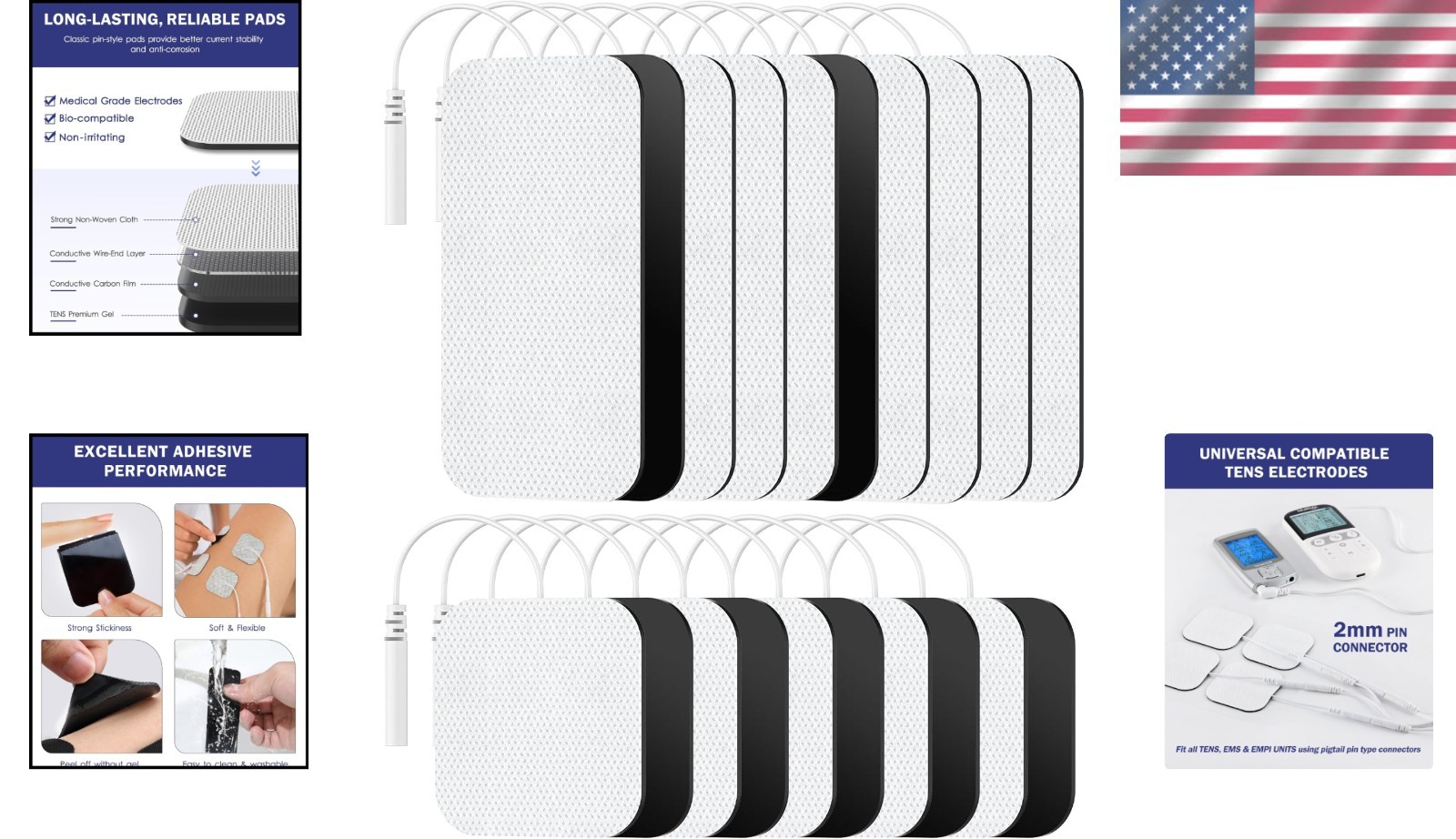 TENS Unit Replacement Pads 20 Pack Self-Adhesive Electrodes 2×2 2×4 Inches