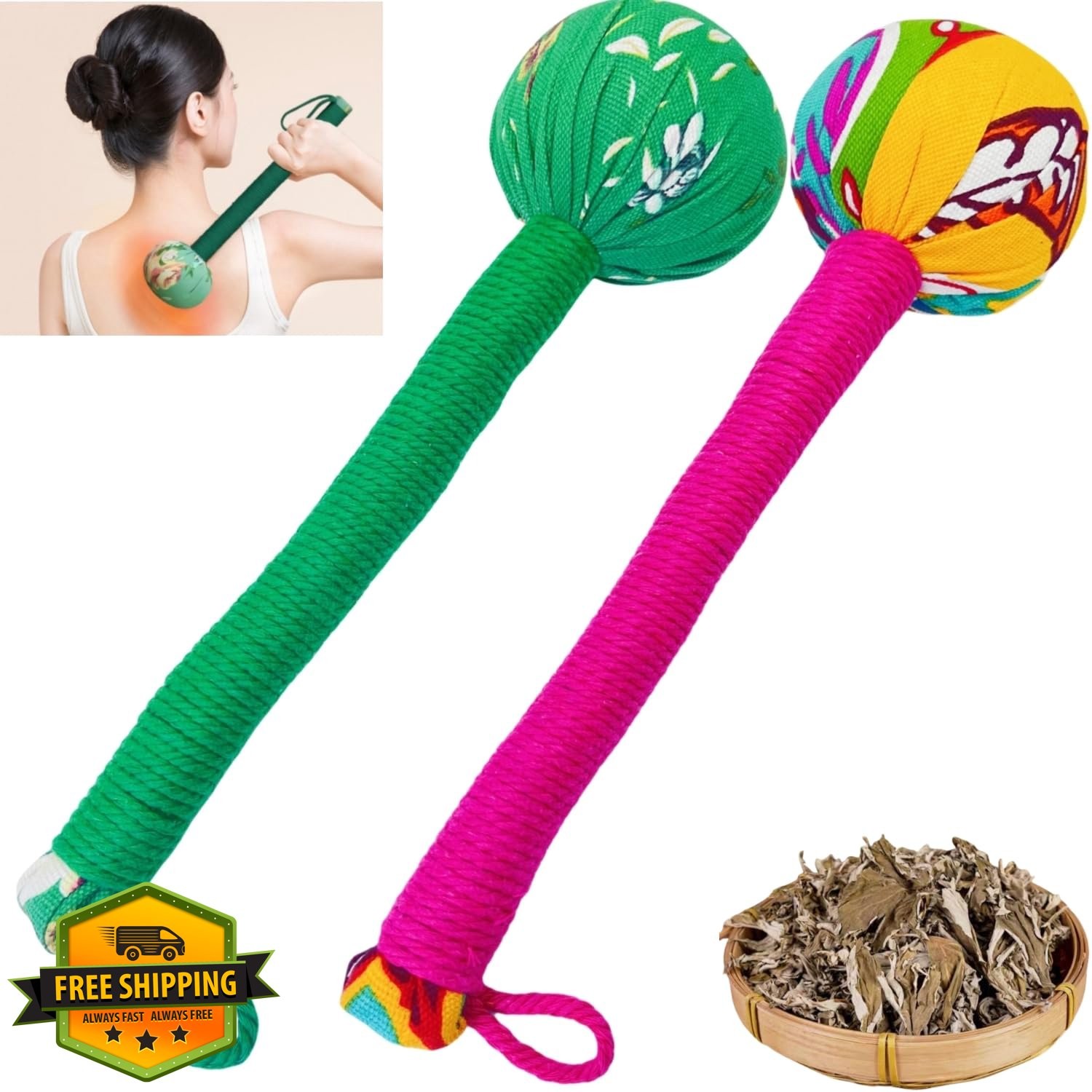 OnVisit 2pc Lymphatic Drainage Massage Hammer Body Muscle Relaxation Wormwood