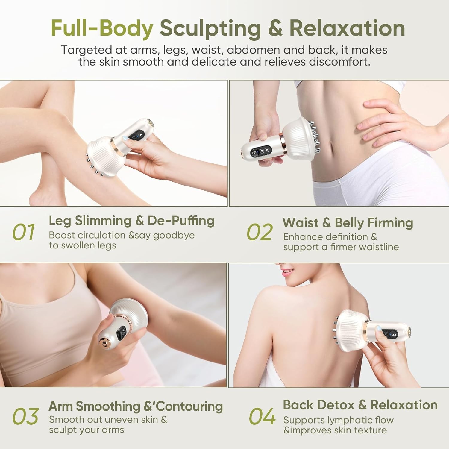 Lymphatic Drainage Massager, Anti Cellulite Body Sculpting Tool for Legs & Belly