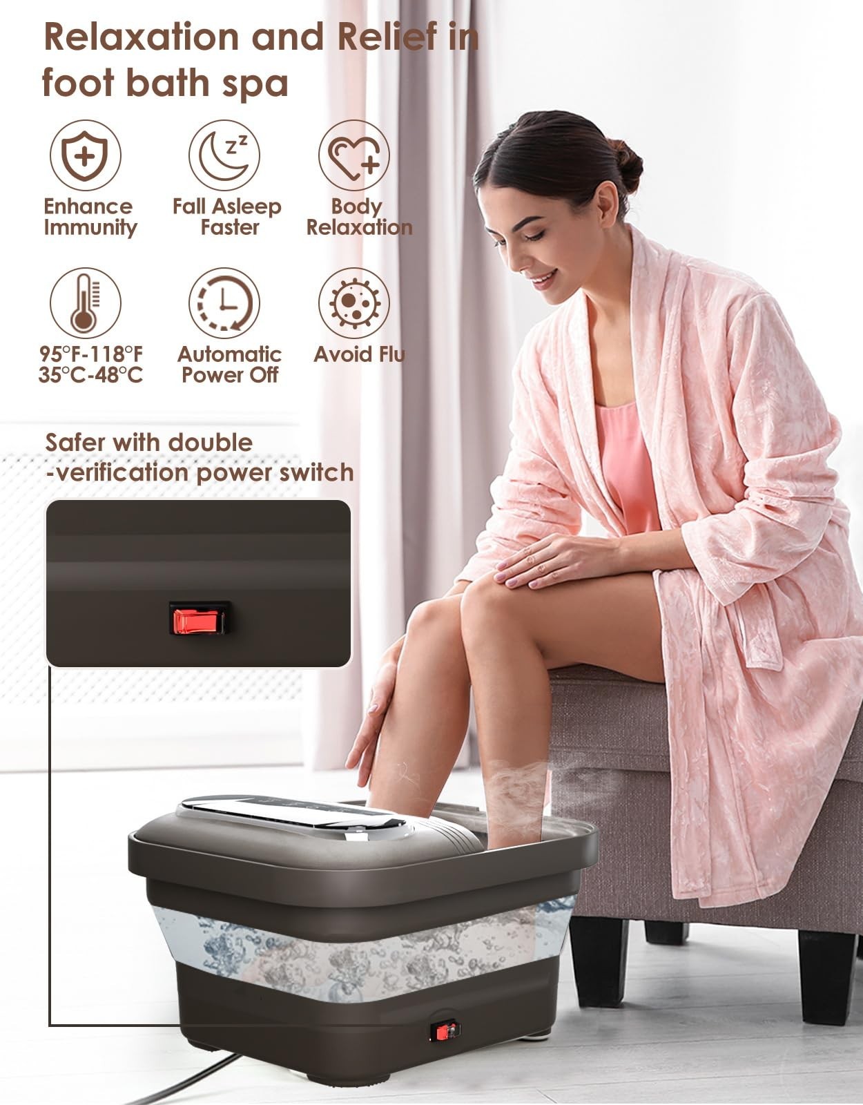 Collapsible Foot Spa with Heat & Bubbles, Temp Control, XL Touch Screen, Massage