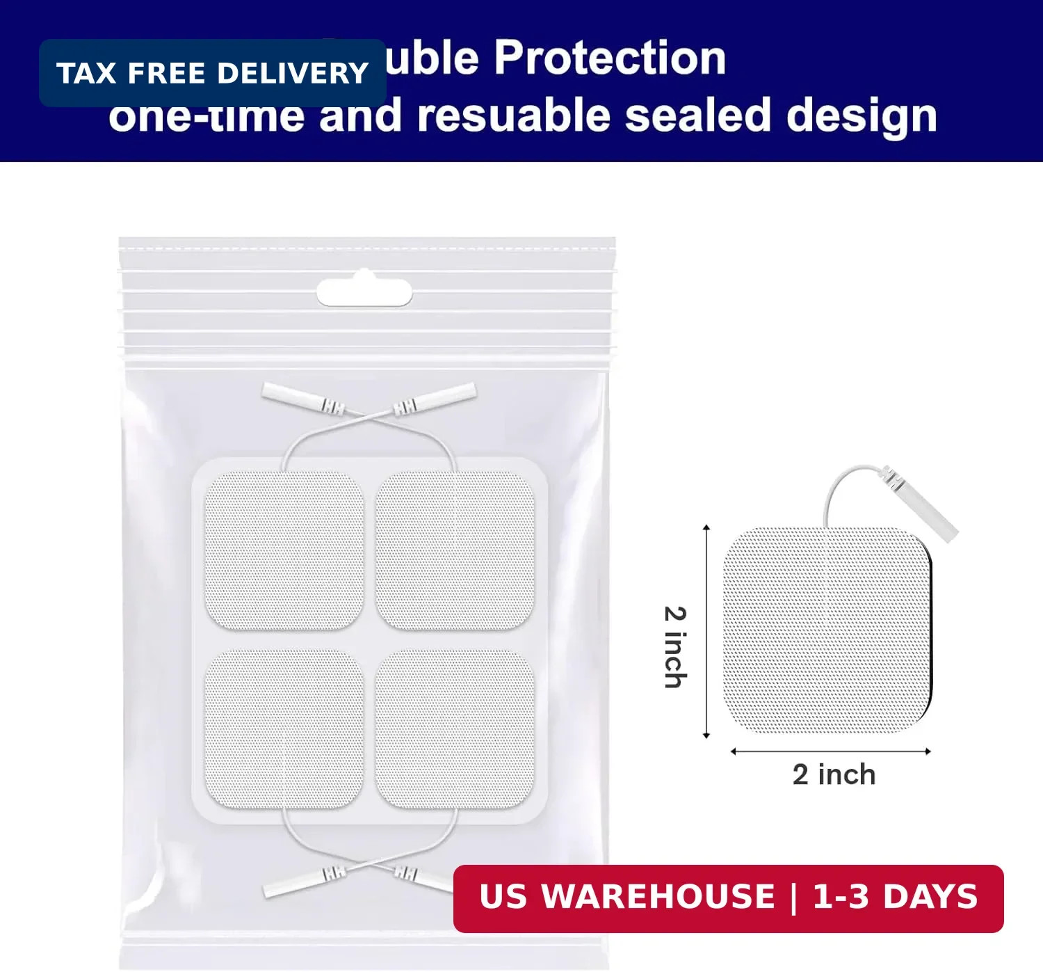 TENS Unit Replacement Pads, NURSAL Reusable TENS Electrode Pads 2×2 20pcs with U