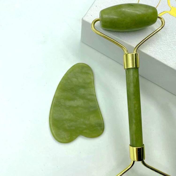 Natural Jade Facial Massage Roller & Gua Sha Set Gift Box Beauty Face Massager