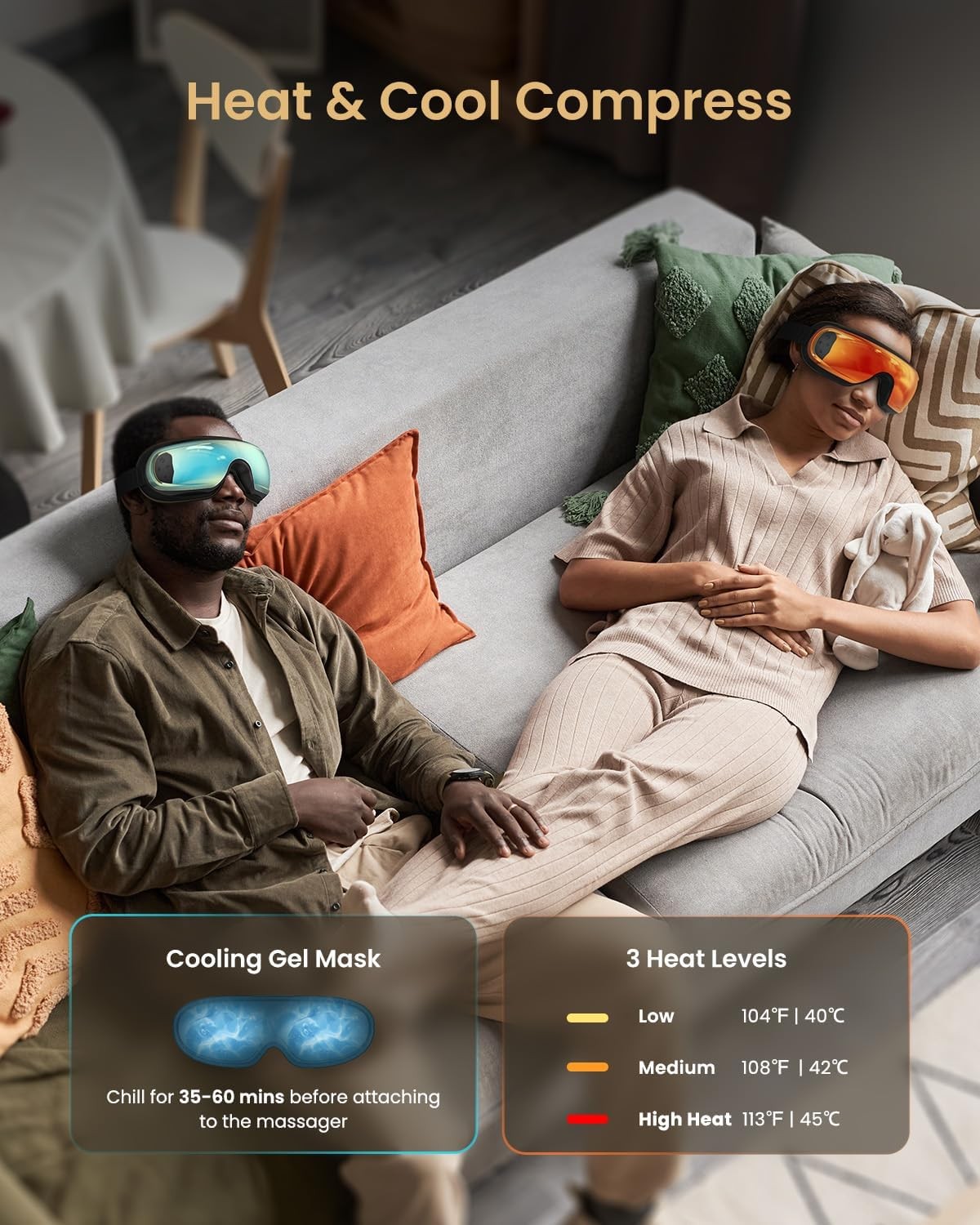 Eye Massager Voice Control Eye Massager w/Heat & Cooling Music Relax Help Sleep