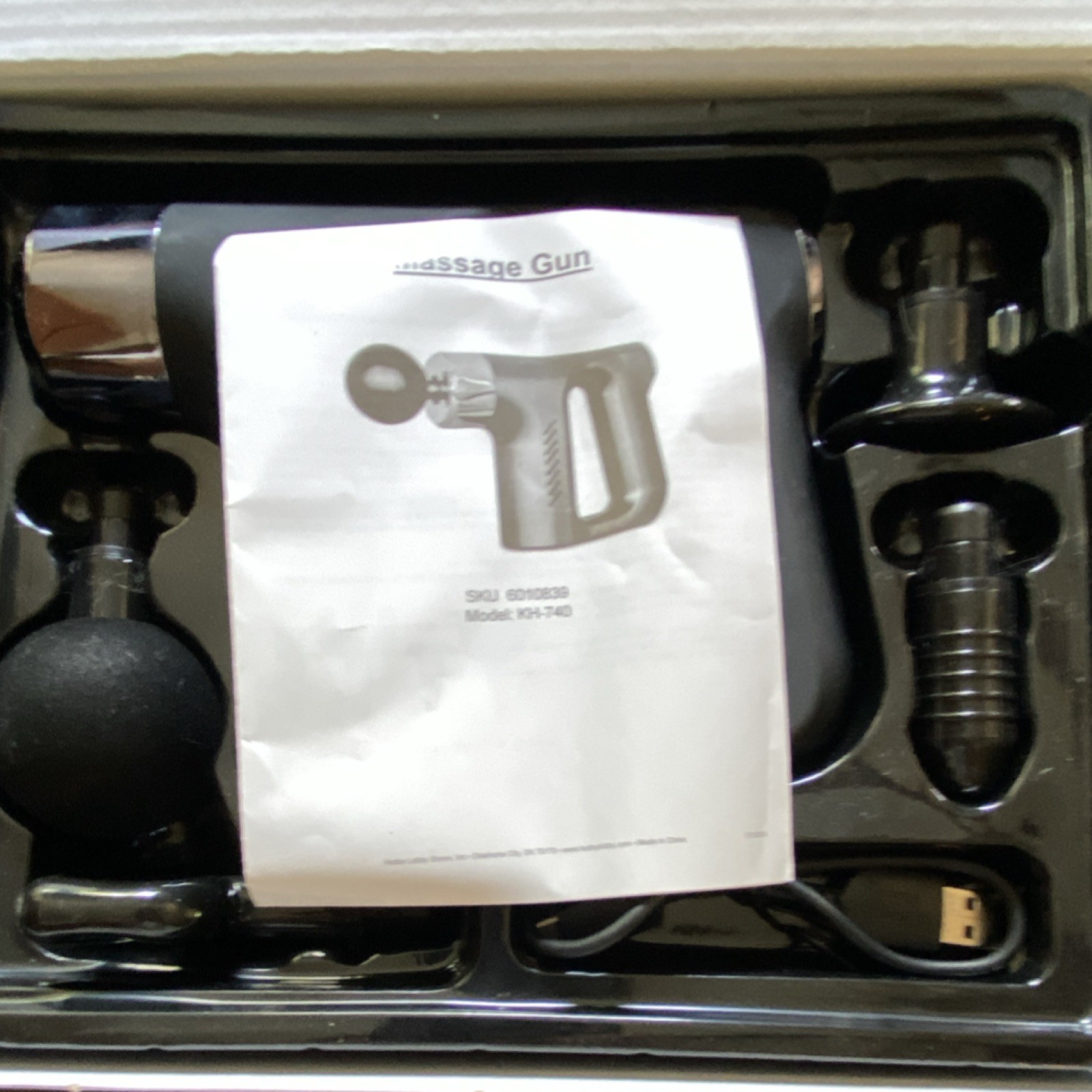 The Spring Shop KH-740 Massage Gun Black Cordless Rechargeable 4 Heads