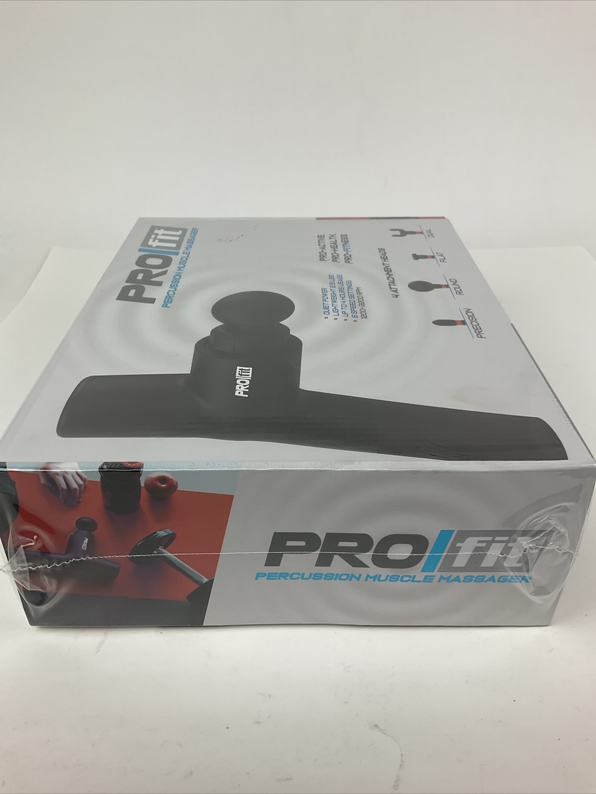 PRO FIT Percussion Muscle Massager Gun With 4 Interchangeable Heads. New Sealed