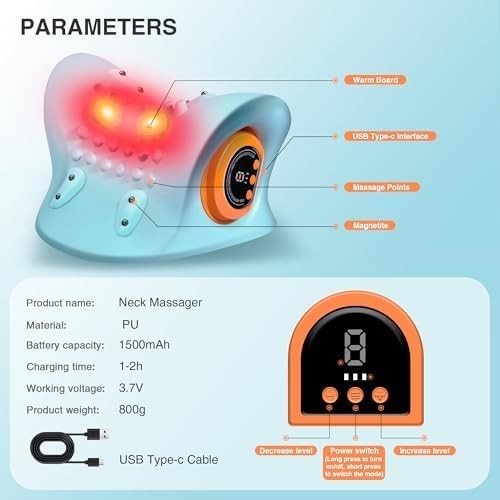 Hugterra Neck Massager 2025, Neck and Shoulder Relaxer with Heat, 3 Modes, Porta