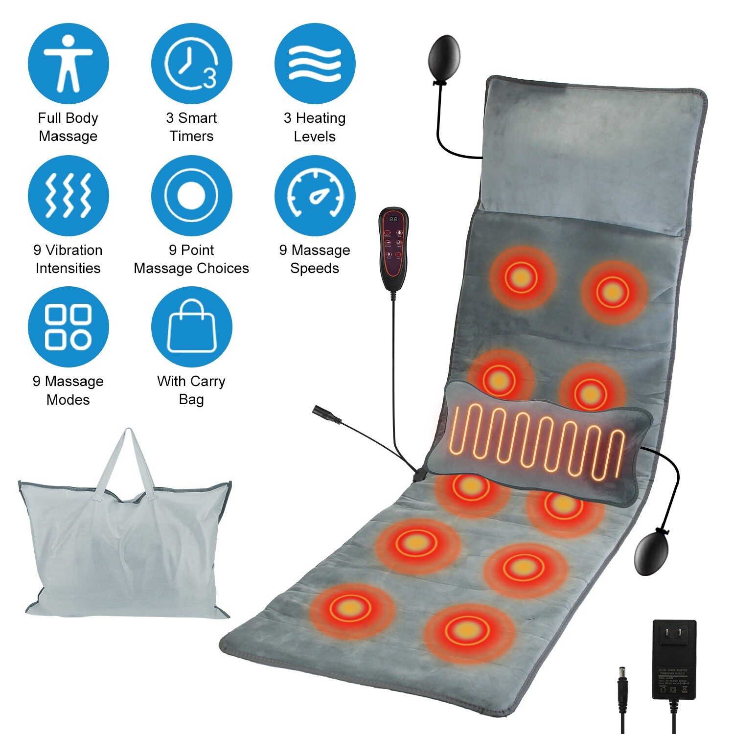 Full Body Neck Back Massager Vibration Heating Massage Mat Mom Christmas Gifts