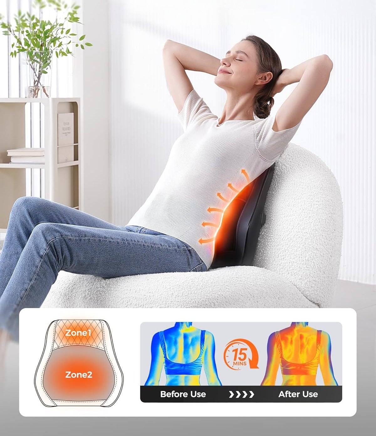 Back Massager with Heat, 3D Kneading Massage Pillow for Pain Relief, Massagers