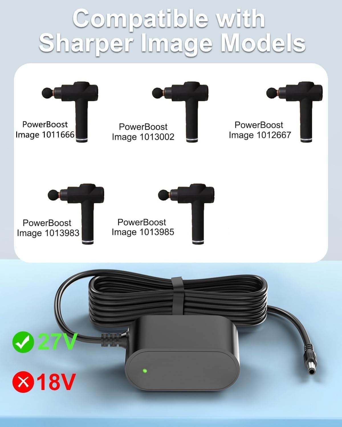 27V Massage Gun Charger for Sharper Image – 6FT Power Cord, Certified