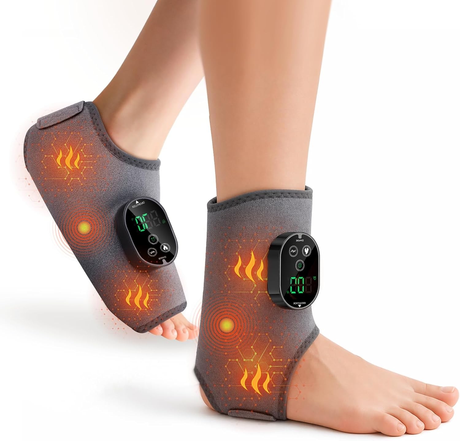 Electric Foot Ankle Massager Relieve Ankle Pain 6 Heat Levels, 3 Vibration Modes