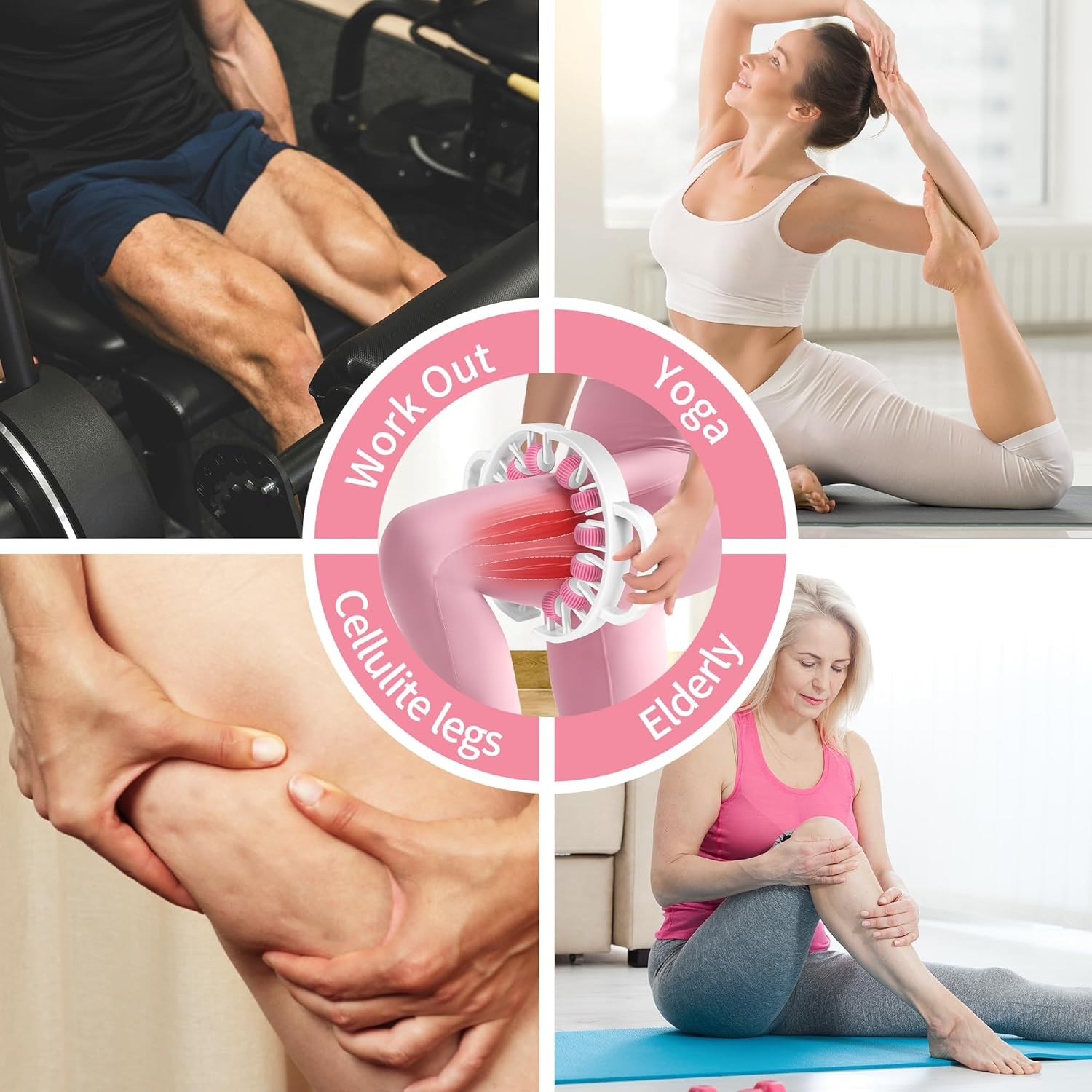 Docemel Massager Roller for Cellulite&Lymphatic Drainage – Fascia Pink White