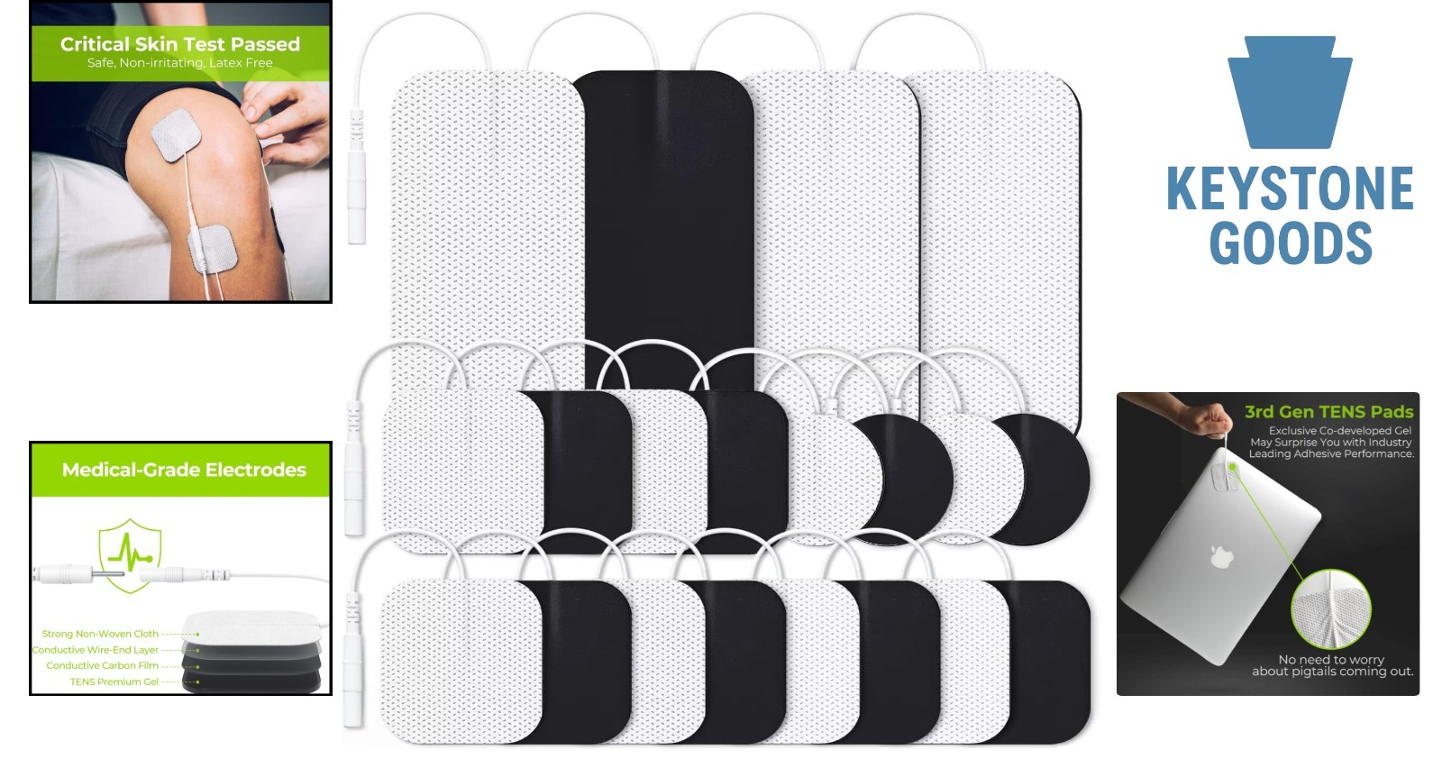 20 Pack TENS Unit Replacement Electrodes Set – Multi-Size, Reusable & Latex-Free