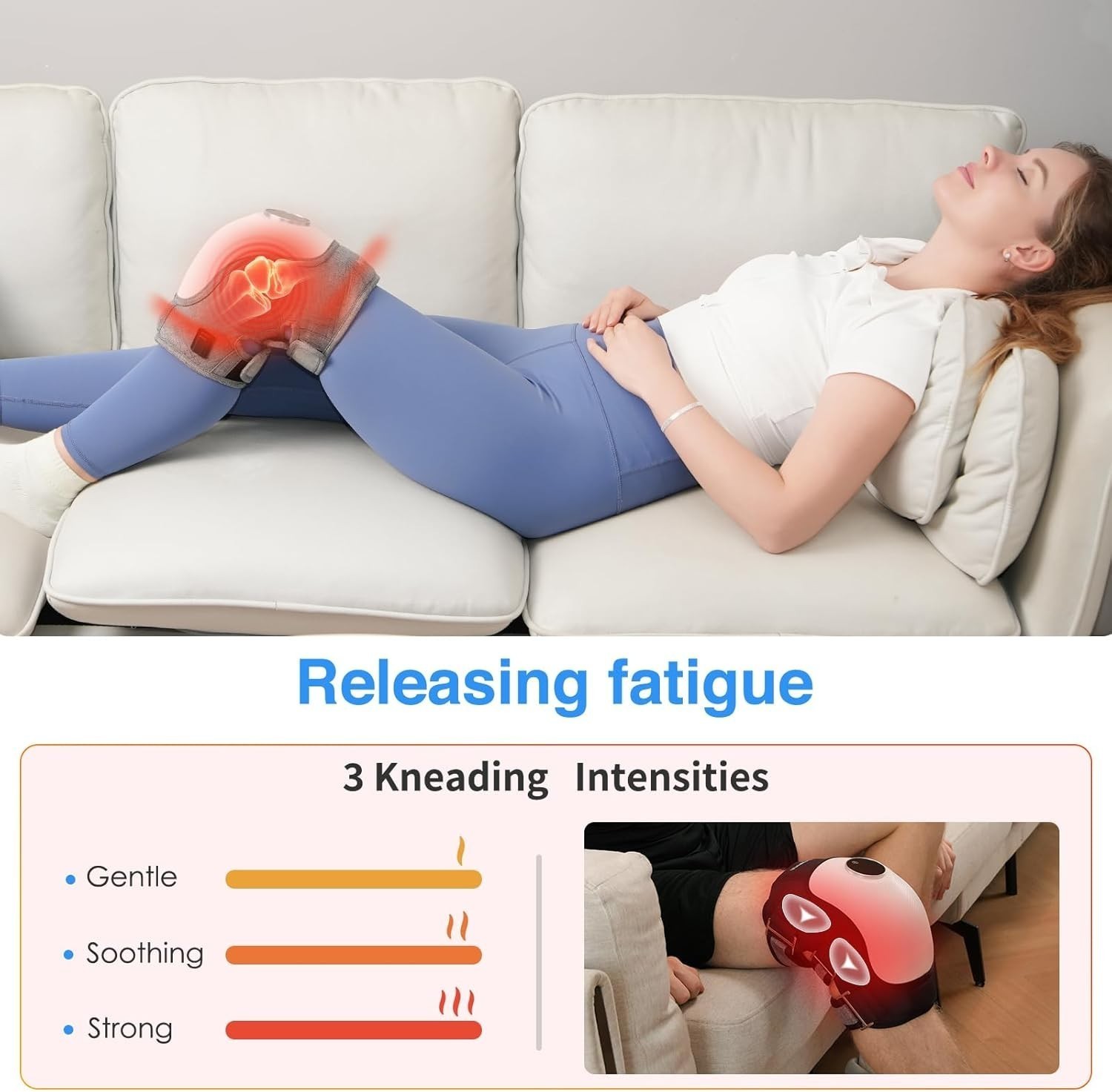 3 Vibration Electric Knee Massager-Heating Pad 5000mAh, Cordless Portable Heated