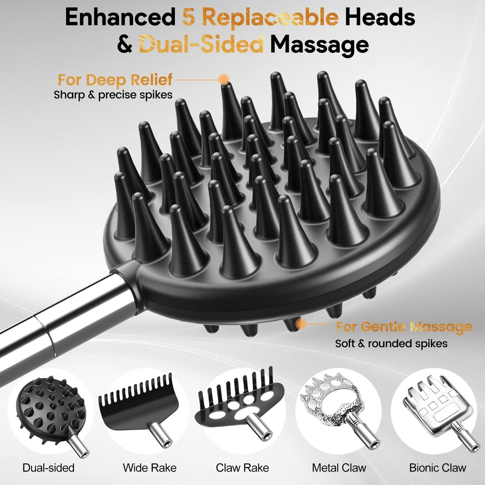 Telescoping Back Scratcher with 5 Heads, Rubber Grip – Perfect Gift for Men & Wo