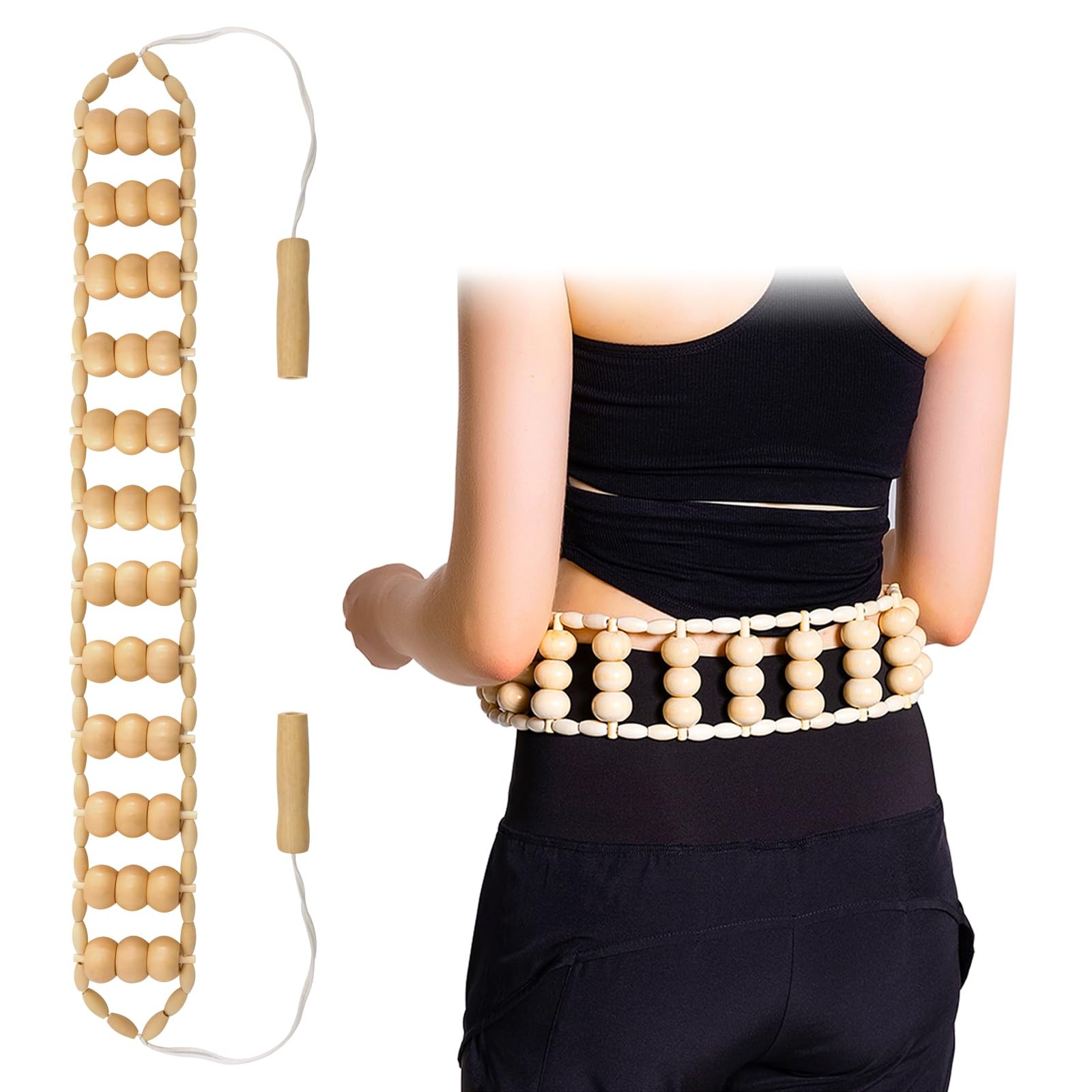 Wood Therapy Massage Tools, Wood Back Roller – Wooden Massage Roller Rope Mad…
