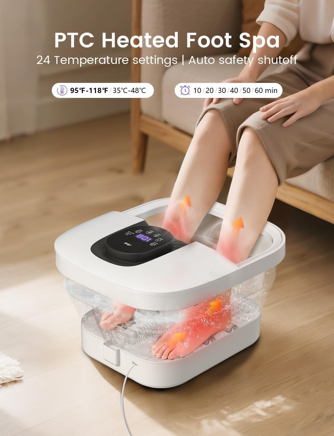 Luxury Collapsible Foot Spa with Fast PTC Heating & Digital Touch Control