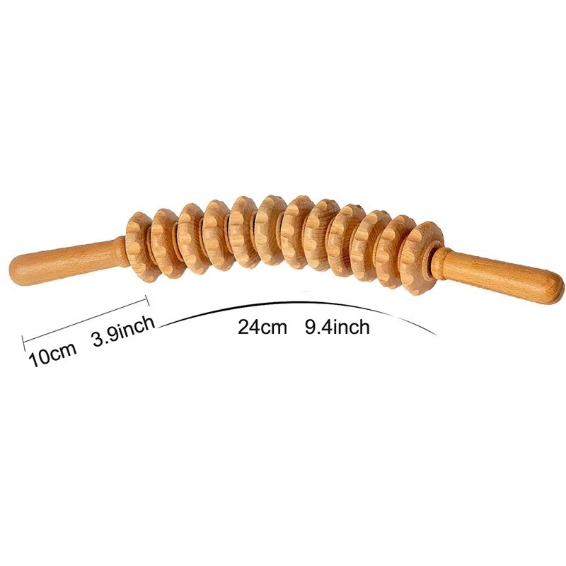 Wooden Massage Roller Stick, 12-axis curved design with ergonomic handle