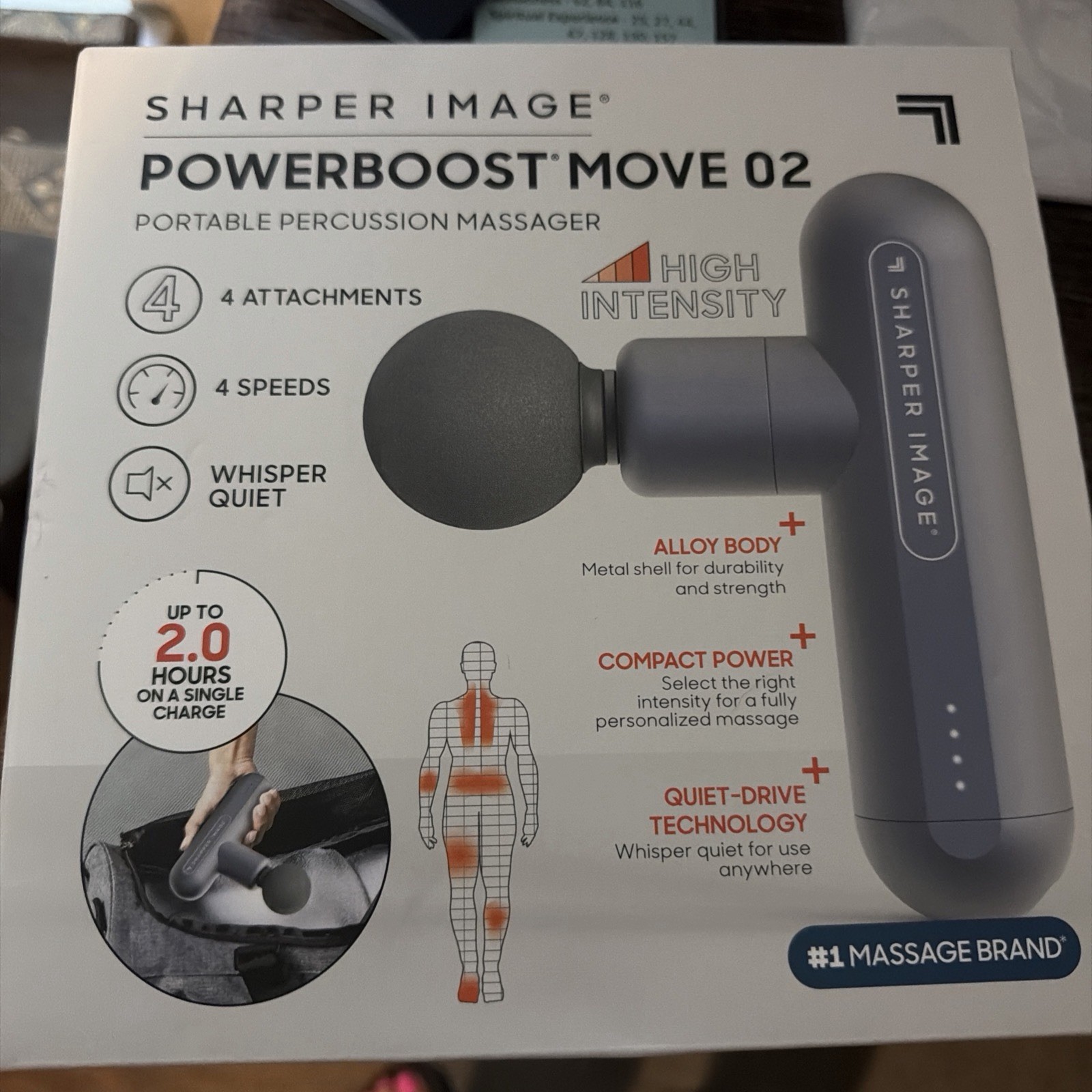 Massage Gun Sharper Image Powerboost Move 02 Percussion Massager Light Grey