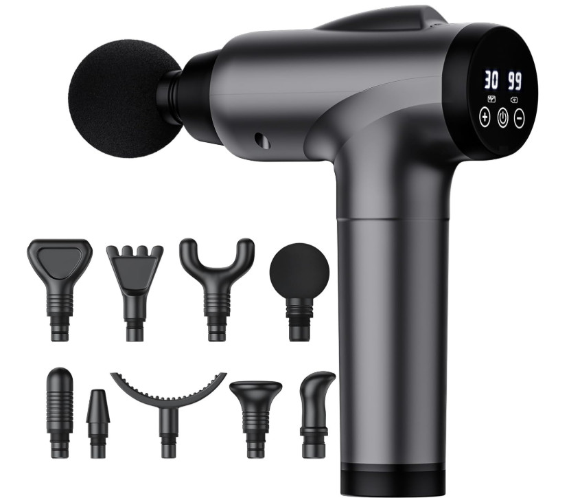 Masajeador muscular eléctrico de percusión, 30 velocidades y 9 accesorios, Nuevo