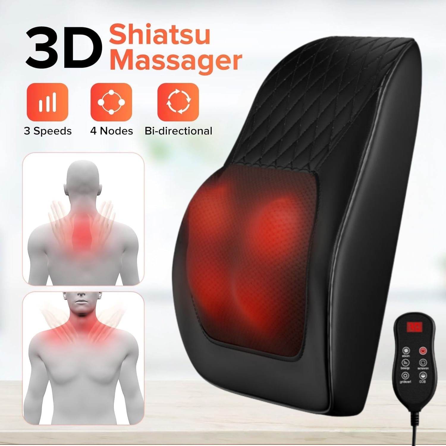 Back Massager with Heat, 3D Kneading Massage Pillow for Pain Relief, Massagers