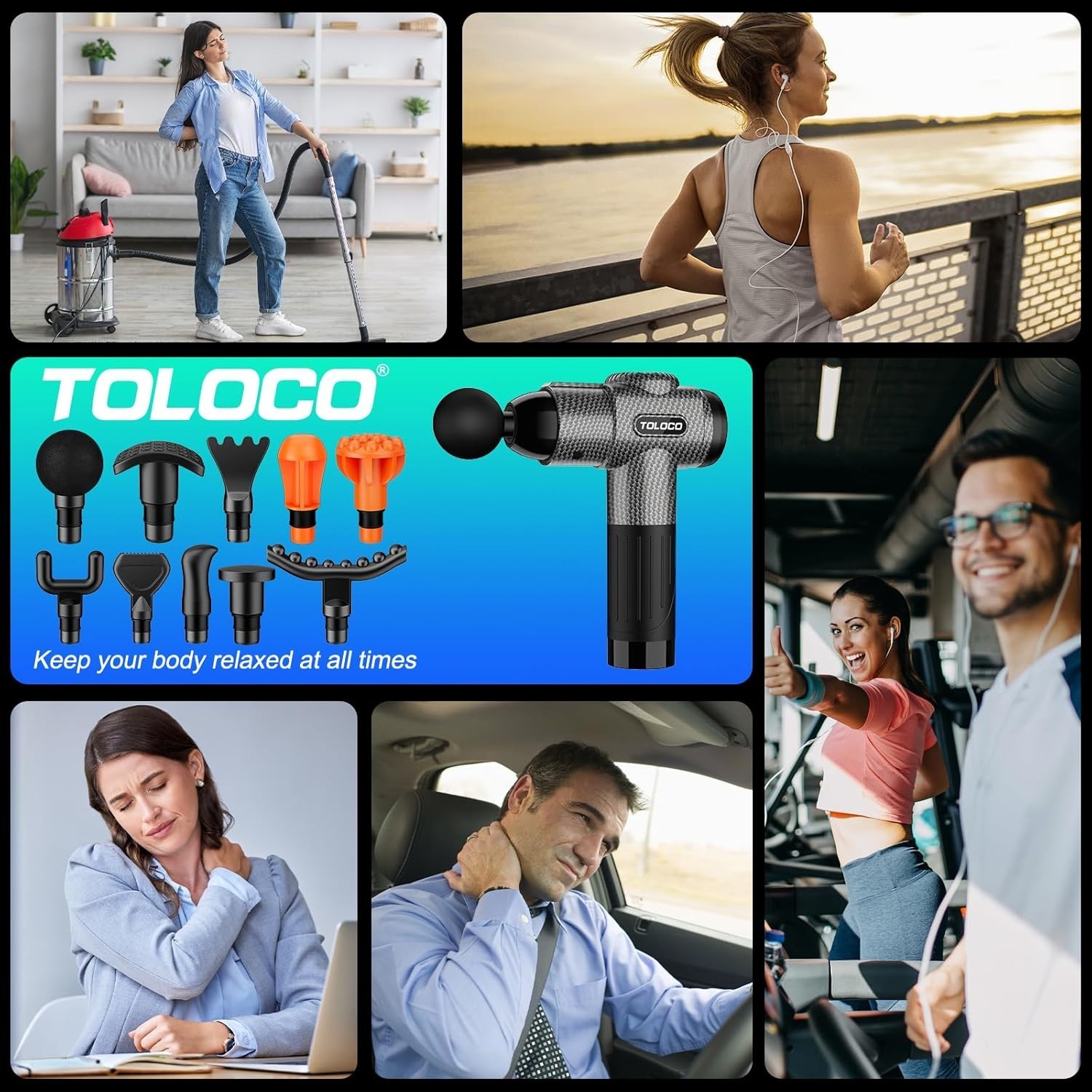 TOLOCO Massage Gun, Deep Tissue Back Massager for Athletes with 10 Massage Heads