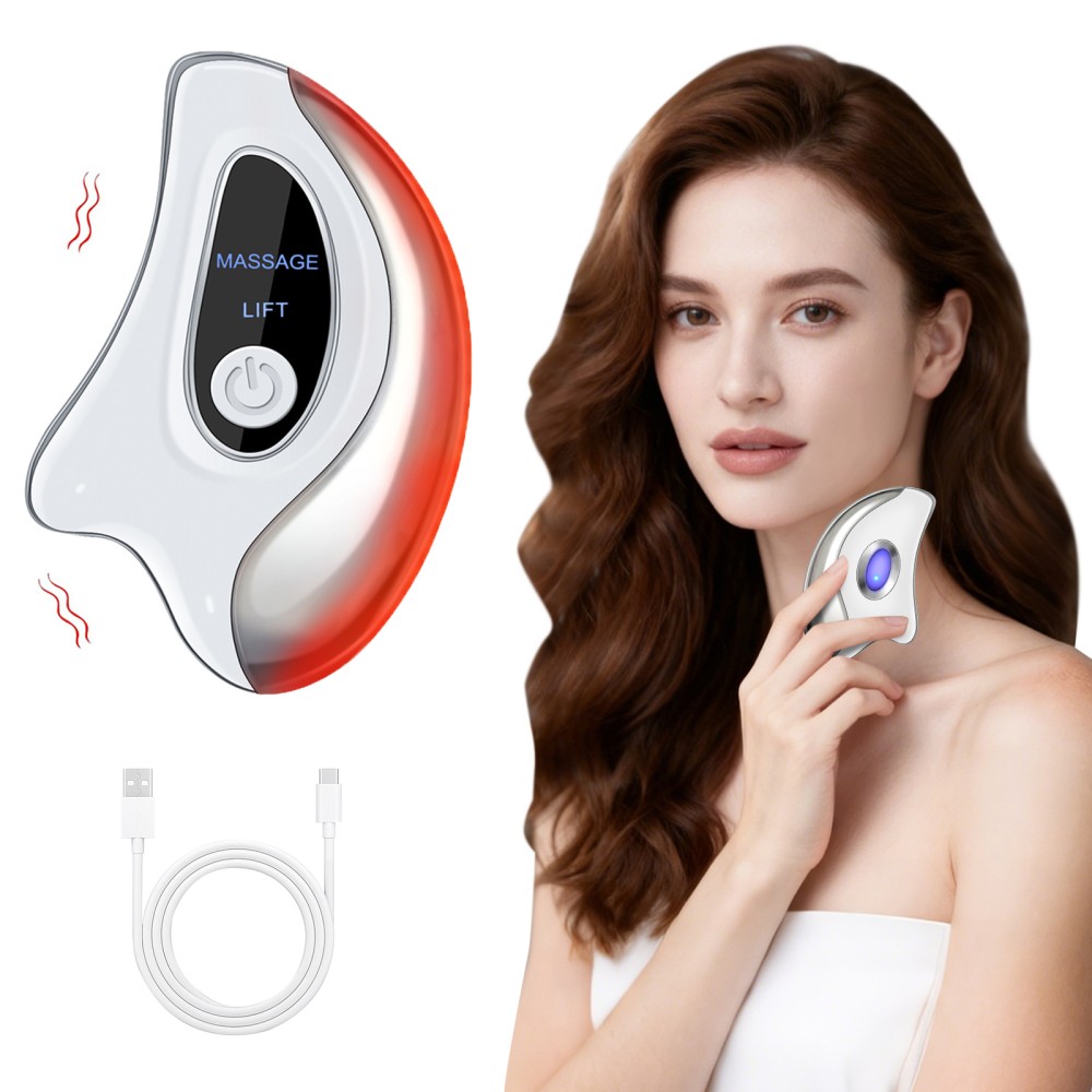 Red Light Electric Gua Sha Device with Heat Vibration Face Neck Lifting Massager