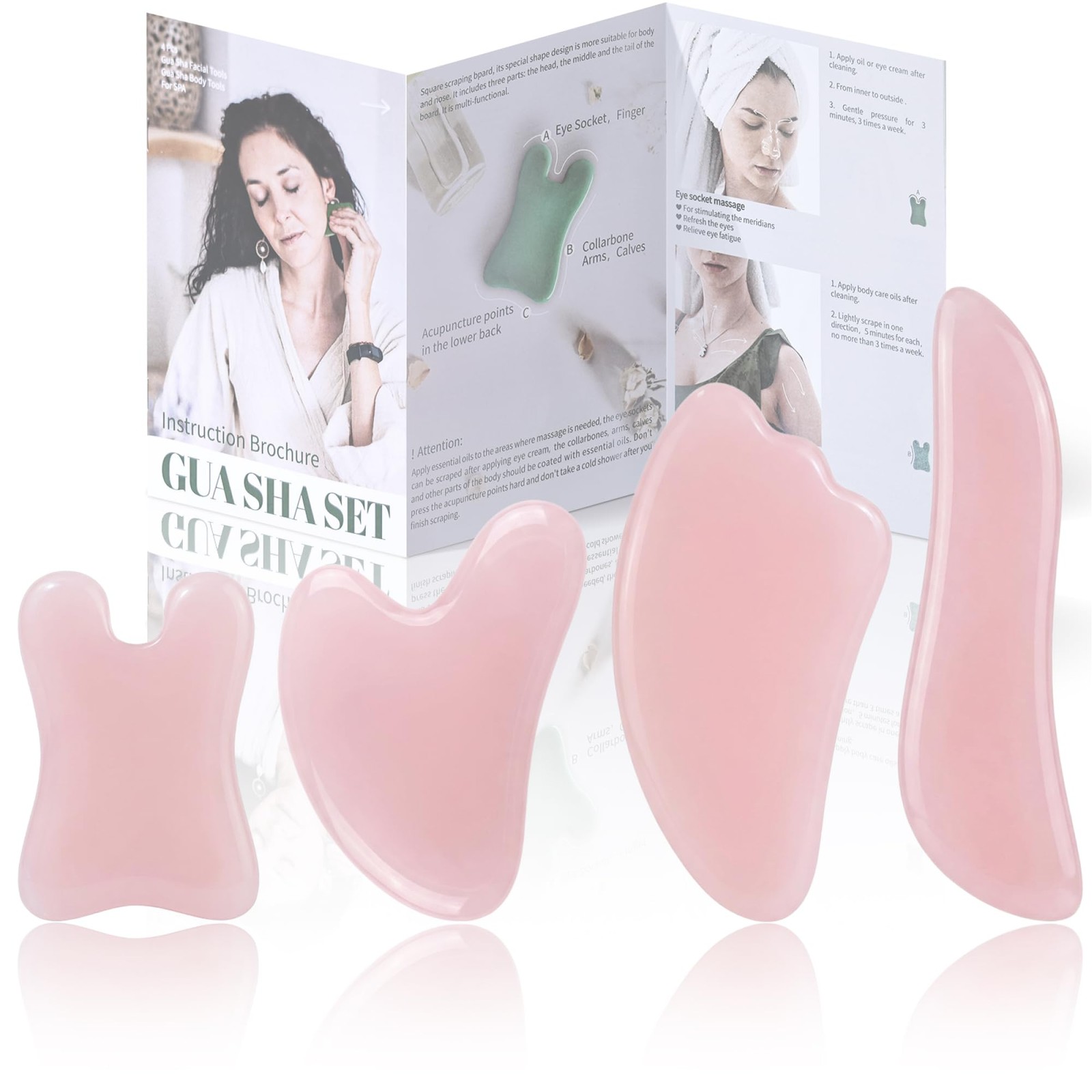 Rena Chris Guasha Massage Tool, 4 Pcs Gua Sha Facial Board Pink