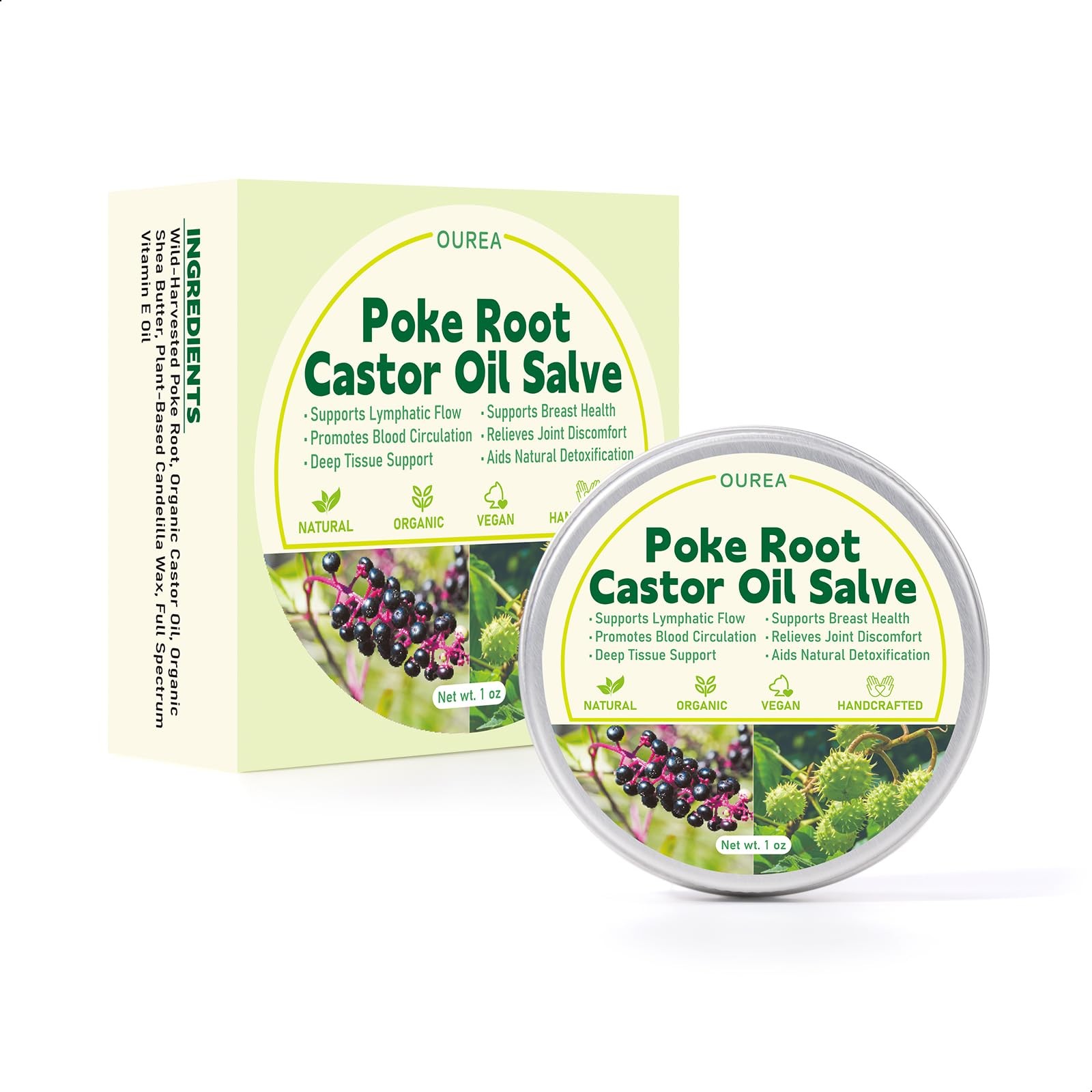 Poke Root Castor Oil Salve, Organic Lymphatic Support Massage Balm, Deep Tiss…