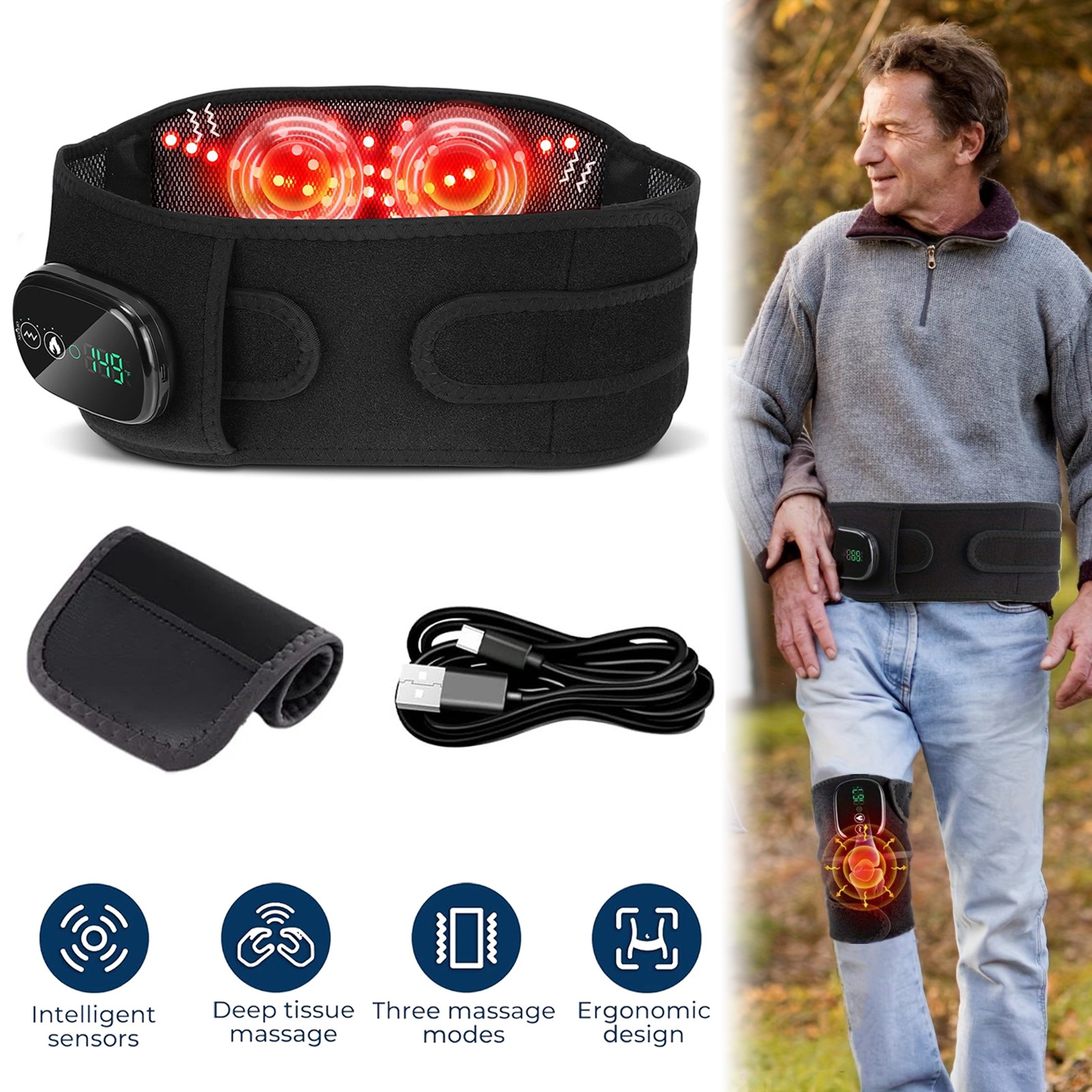 Massage Waist Belt Electric Infrared Heated with Back Support Vibration Massager
