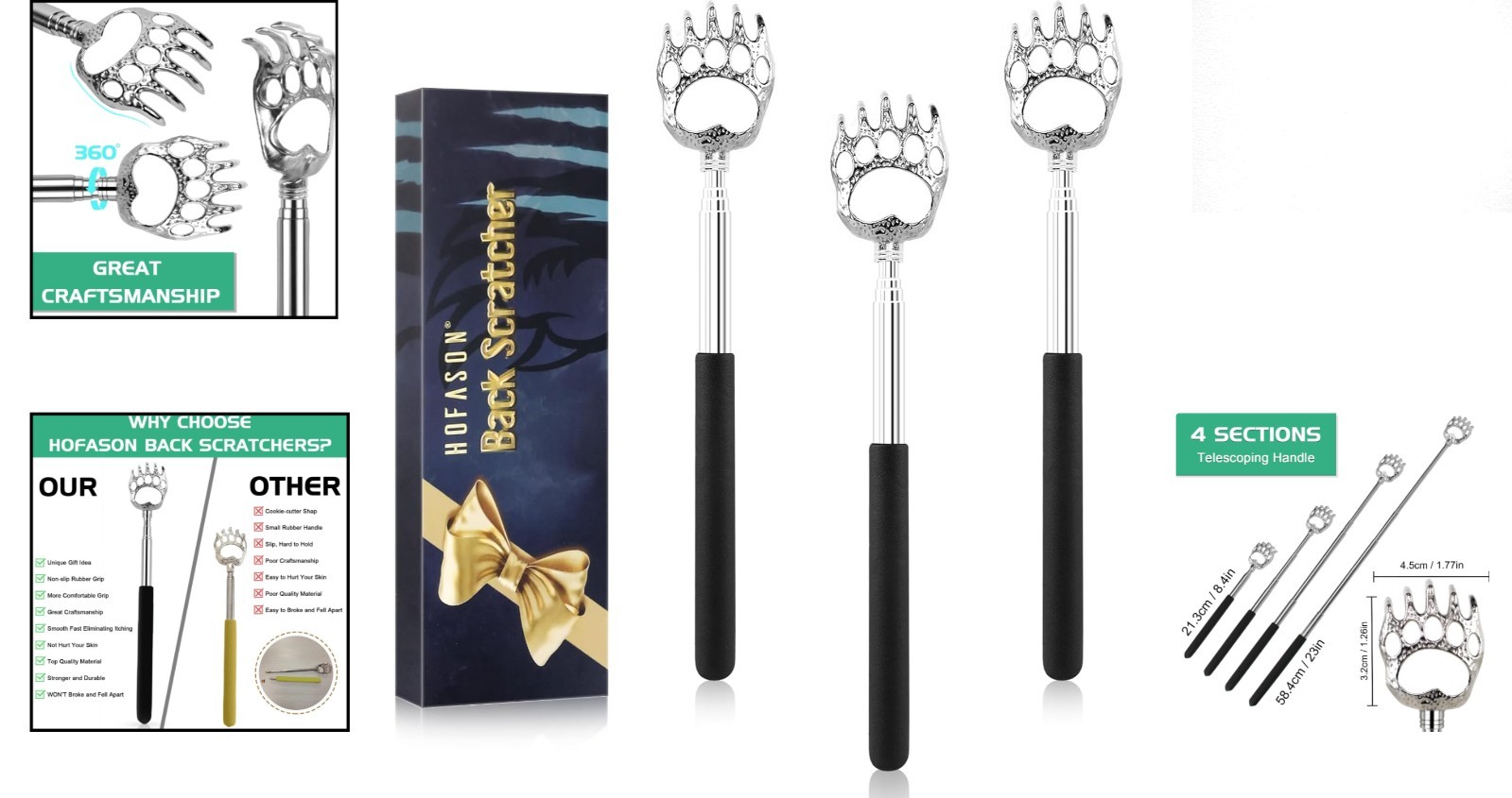 Christmas Stocking Stuffers: 3 Pack Telescopic Back Scratchers for Everyone