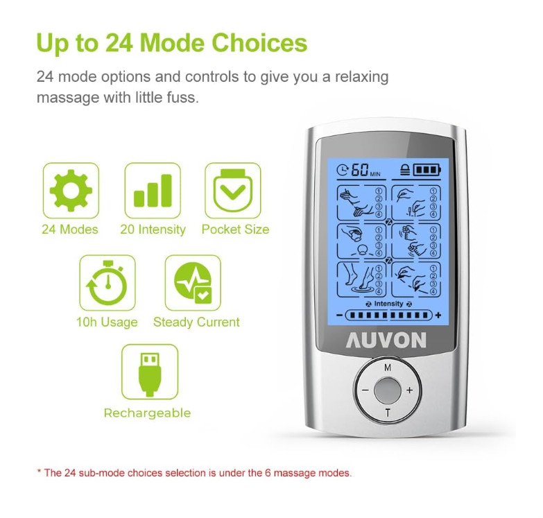 Rechargeable TENS Unit 24 Modes 8 Pads EMS Muscle Stimulator Pain Relief Therapy