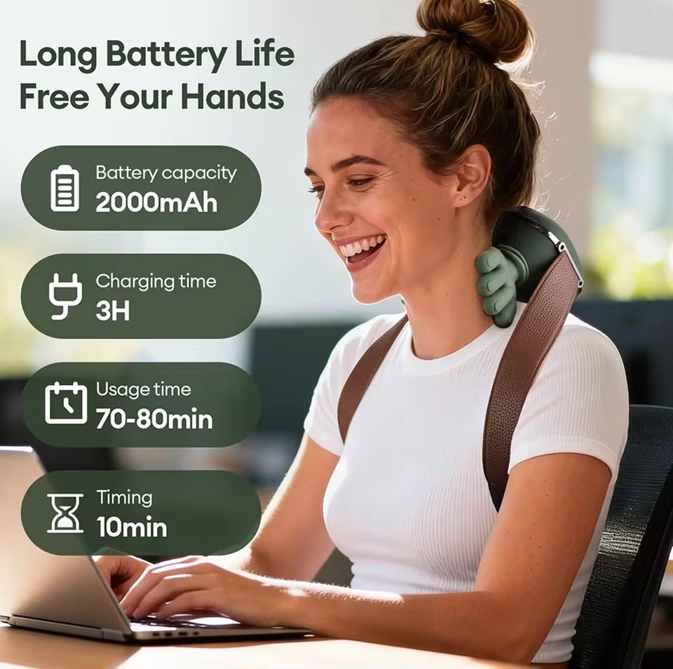 Neck Shoulder Massager Shiatsu Deep Tissue Kneading Heat Muscle Pain Relief