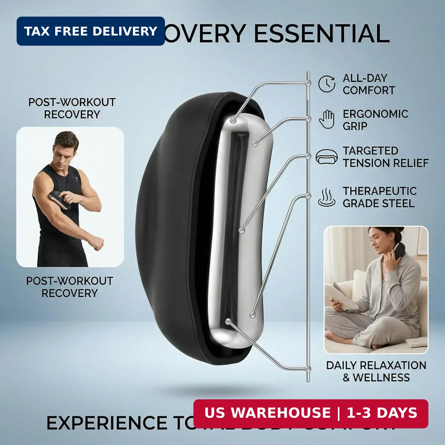 Cooling Massage Roller for Deep Tissue with Ergonomic Handle, 360° Easy-Glide Ic