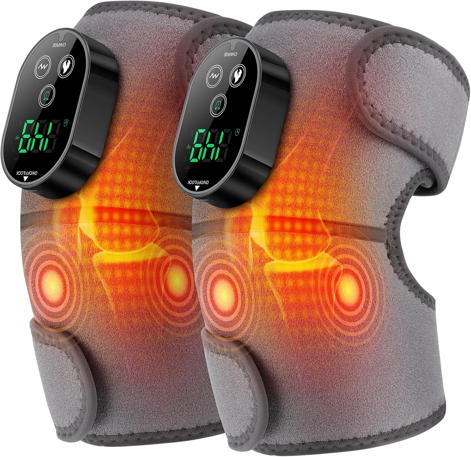 Cordless Knee Heating Pad – 6 Heating Levels, 3 Vibration Modes, Adjustable Time
