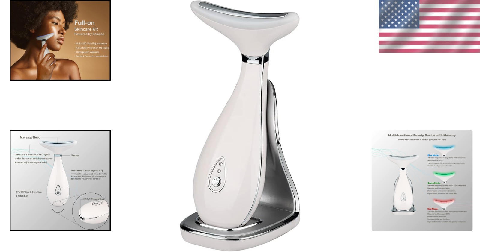 Neck & Face Massager with Thermal LED & Vibration – Anti-Aging Pearl White