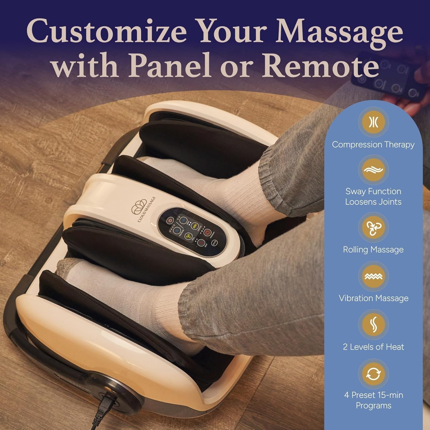 Cloud Massage Shiatsu Foot Massager White Heat Compression Remote Deep Kneading