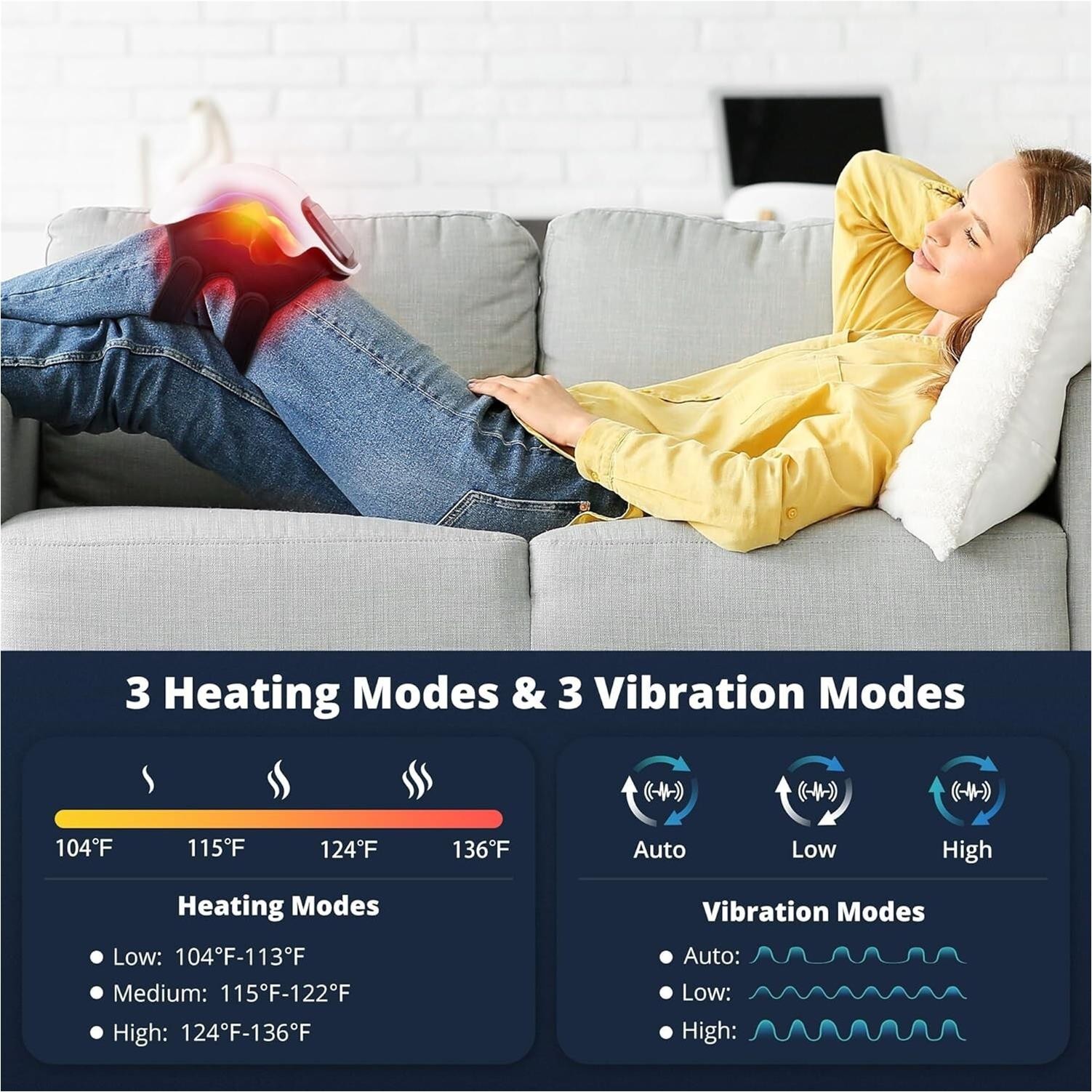 Red Light and Massage Therapy, 3-in-1 Smart Portable Knee Massager, 3 Vibration