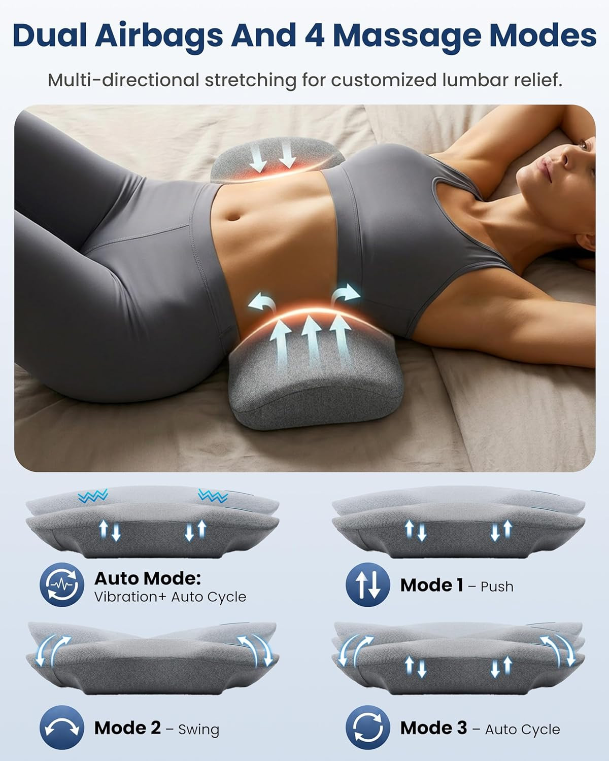 3-In-1 Cordless Lumbar Support Pillow with Remote Control, Smooth Spine Triple F