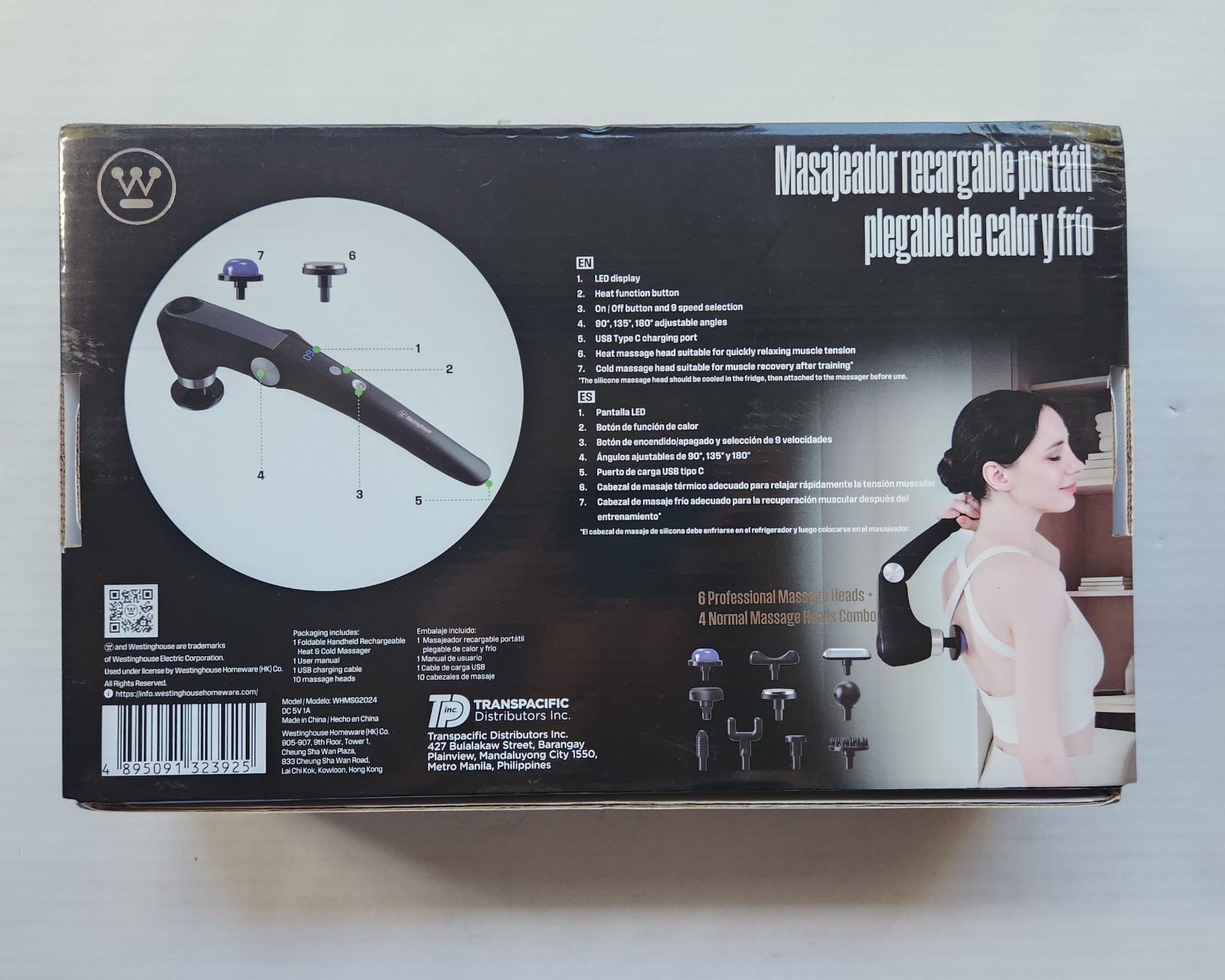 Westinghouse Foldable Handheld Rechargeable Heat & Cold Massager – USB Charger