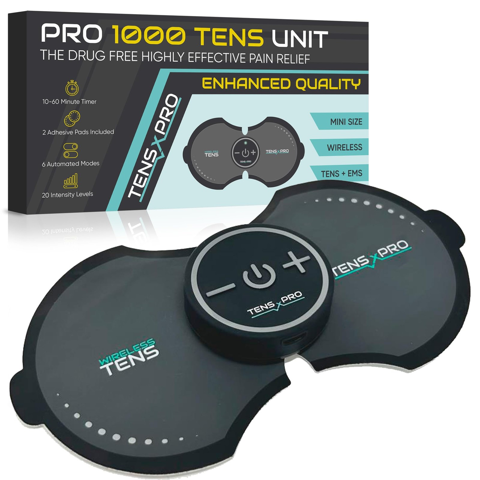 Pro 1000 Wireless Tens Unit Pain Relief – Mini Tens Massager Portable Electric