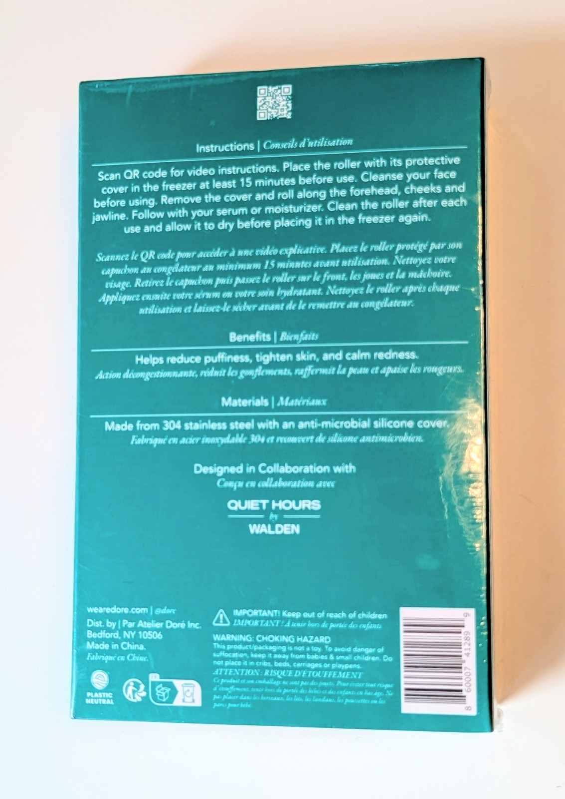 DORÉ Le Glaçon Facial Ice Roller for Face, Green Handheld Rolling Massage
