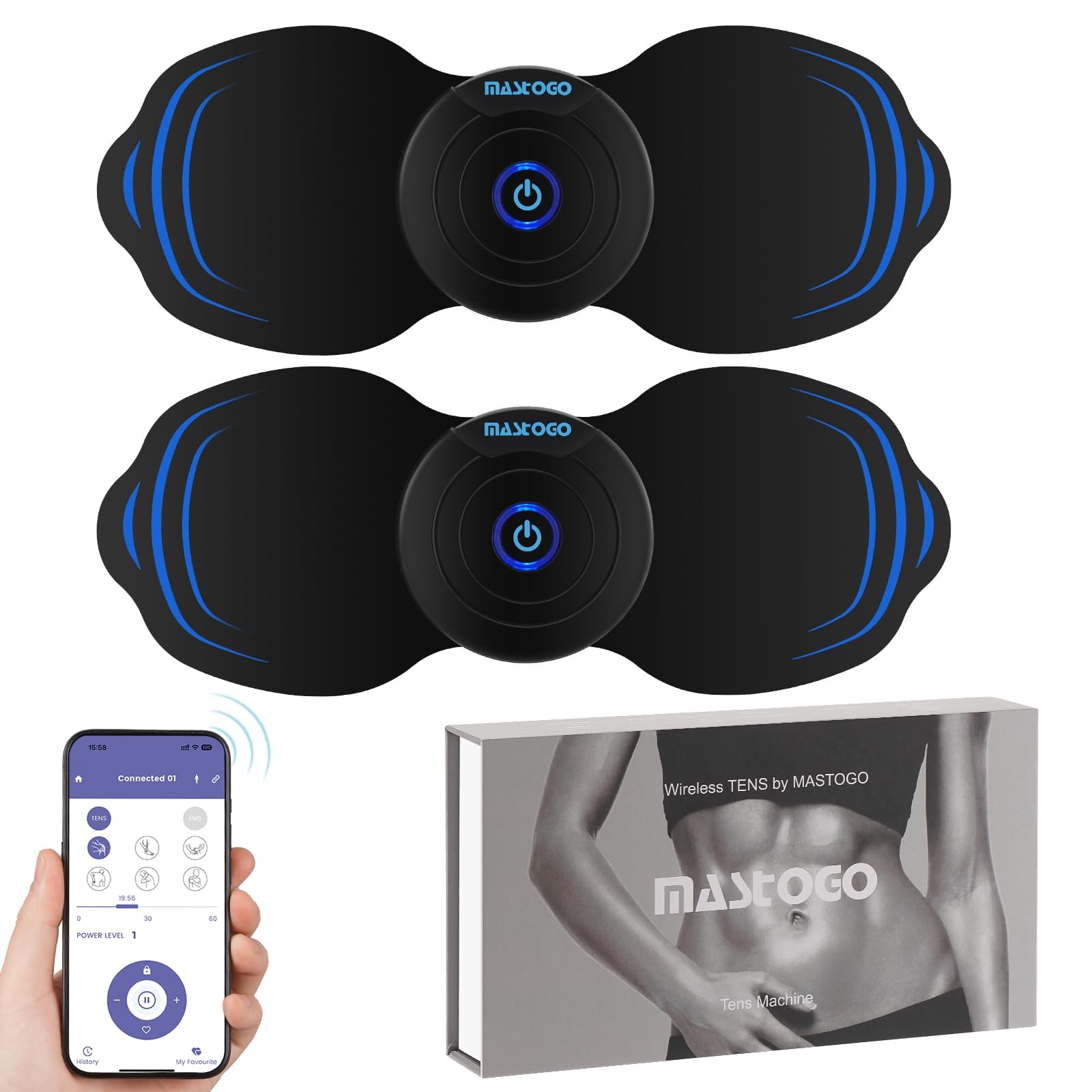 MASTOGO Wireless Tens Unit Muscle Stimulator – Two Sets of Tens Unit Massager…