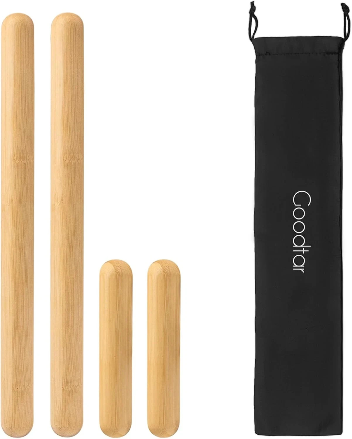 4PCS Solid Bamboo Massage Sticks & Guasha Set with Roller/Stick – 100% Bamboo Th