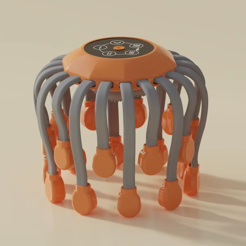 Orange Octopus Head Massager, 10/20 Independent Massage Heads, Wireless Vibratio
