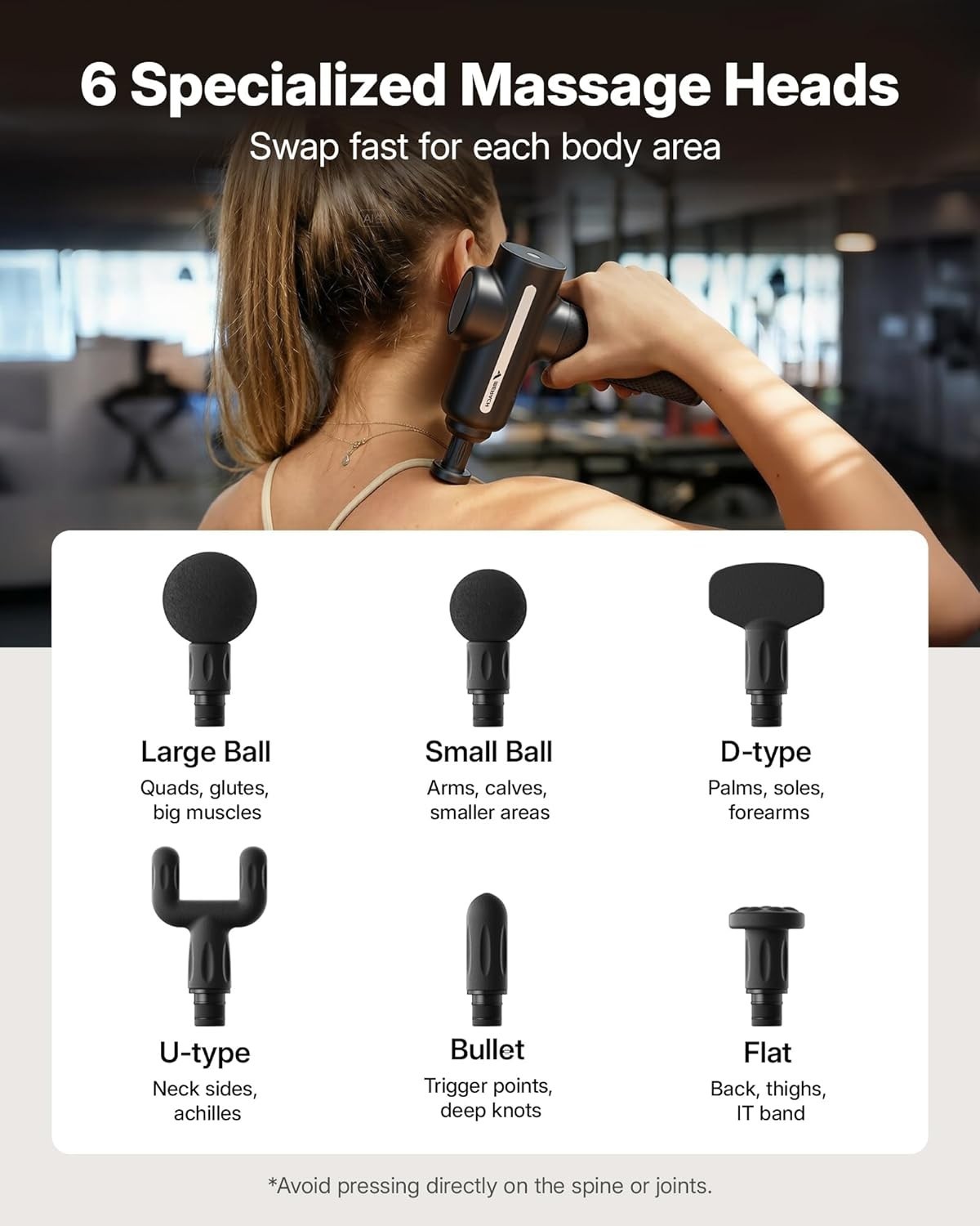 Rechargeable Deep Tissue Massage Gun – Cordless, LCD Display & 6 Massage Heads
