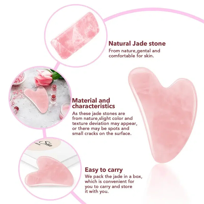 Natural Rose Quartz Gua Sha Pink Jade Body Guasha Board Facial Massage Tool
