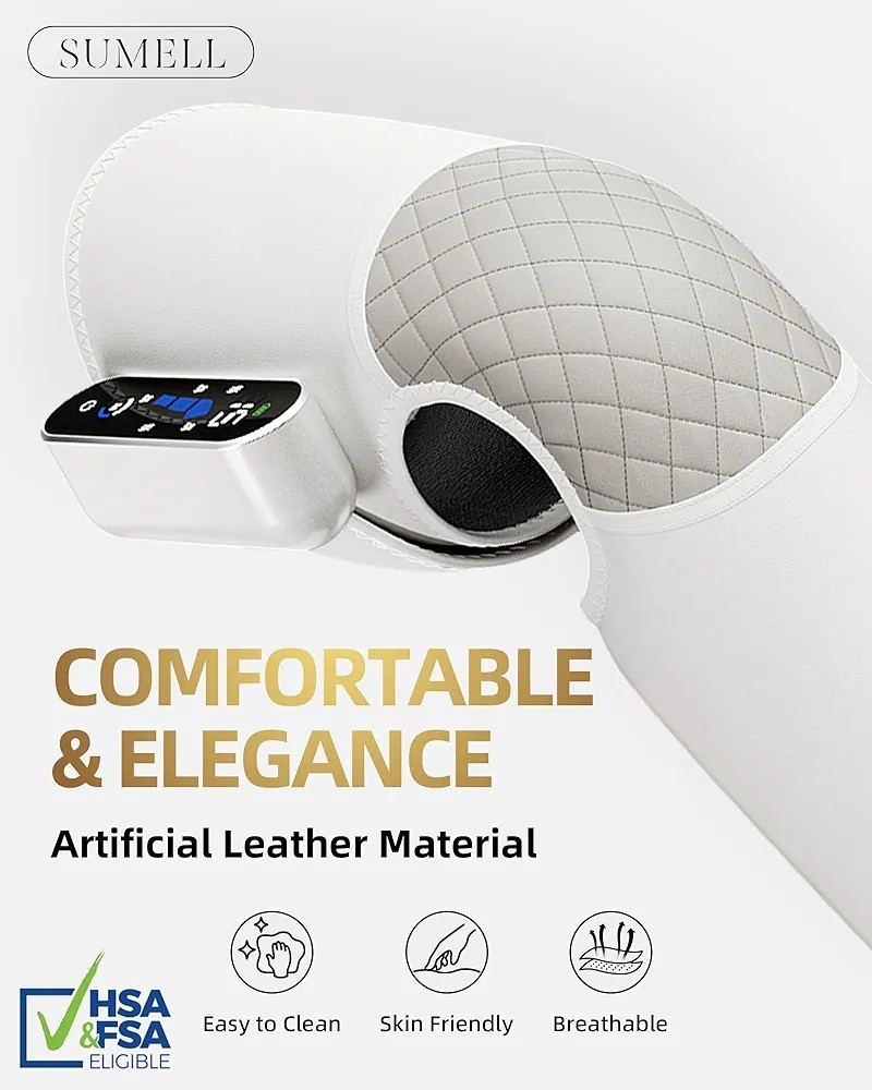 SUMELL Cordless Heated Leg/Knee Massager Touchscreen, White/Gray KLCM01W