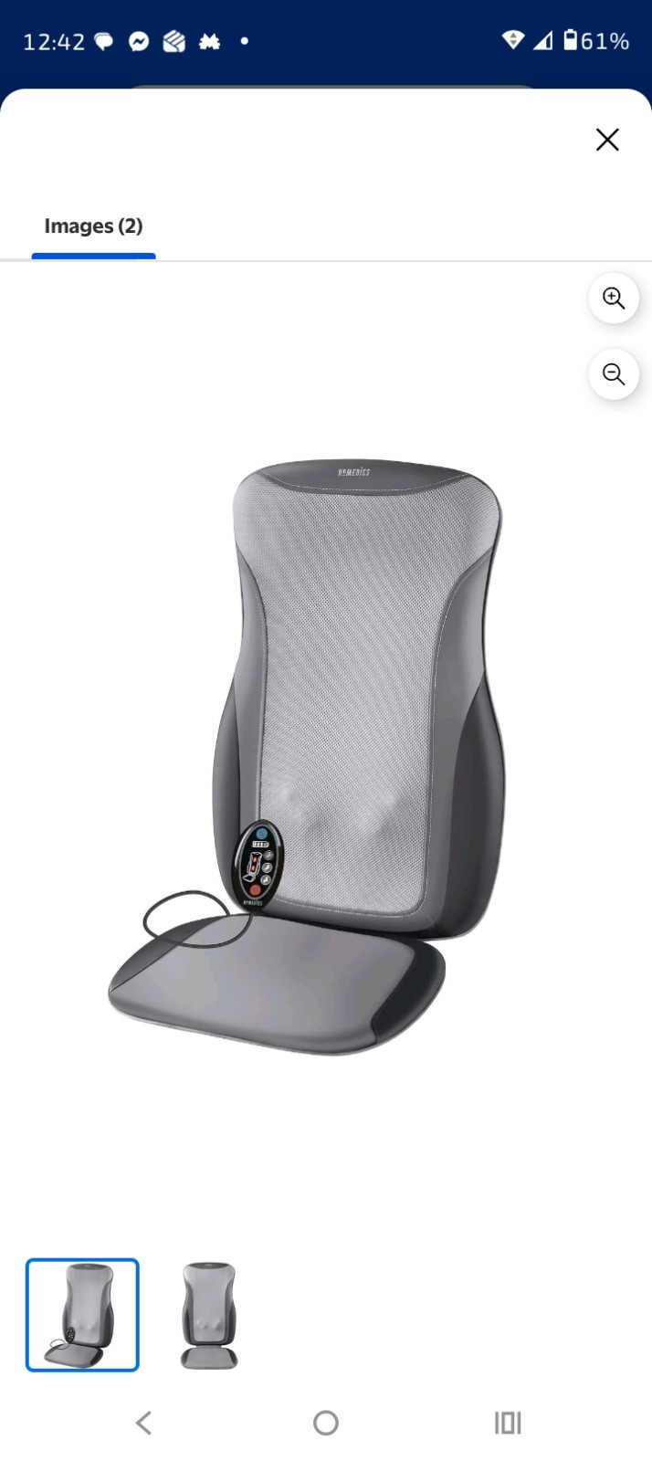 HoMedics Cordless Rechargeable Shiatsu Heated Back Massage Cushion Gray MCS-621H