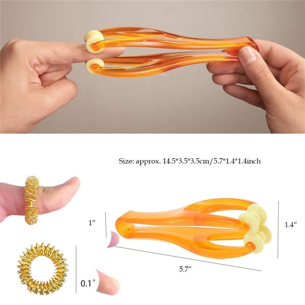 2 Finger Massager Roller & 5 Acupressure Rings – Arthritis Pain Relief & Trig…