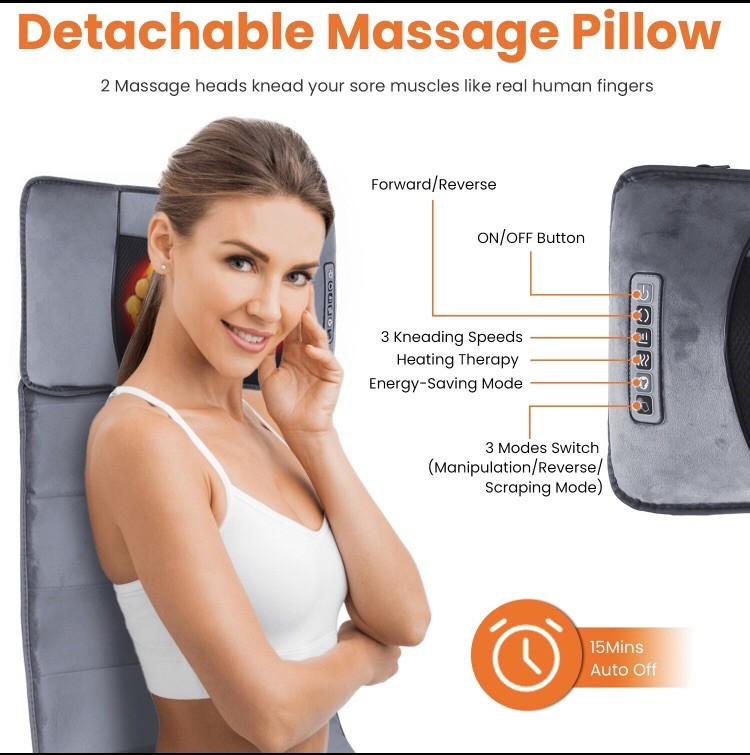 Full Body Massage Mat with Heat & Neck Massage Pillow 10 Vibration Motors Timer